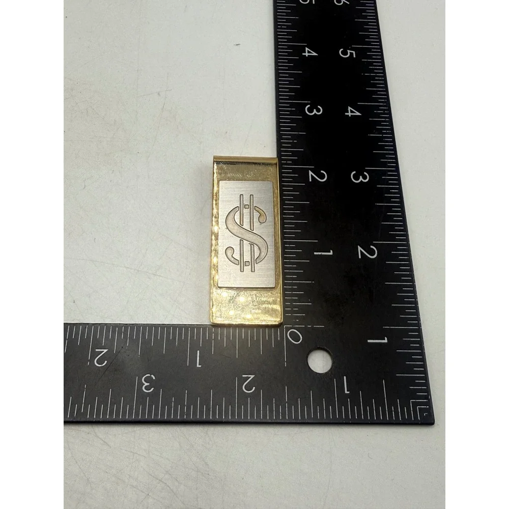 Vintage Two Tone Dollar Sign Money Clip Abalone Shell Inlay Gold Silver Tone